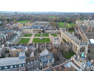 Obraz premium St John's College, Cambridge England drone aerial view .