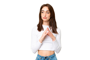Fototapeta premium Young caucasian woman over isolated chroma key background scheming something