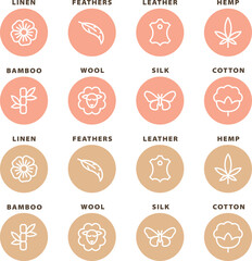 Instagram highlight covers. Ecology vector icons. Bio, eco, ecology, materials, natural, organic. round circle in pink neutral pastel colors. Social media icons, covers, labels.
