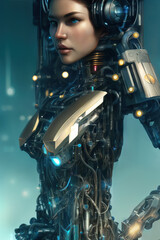 Obraz premium Woman cyborg full length portrait detailed face, symmetric, steampunk, cyberpunk