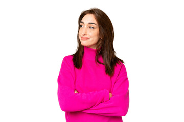 Young caucasian woman over isolated chroma key background making doubts gesture while lifting the shoulders