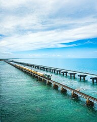 Train Crossing Pamban Bridge over Sea