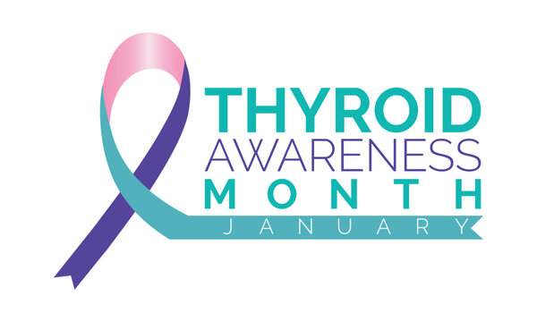 January is Thyroid Awareness Month vector. Thyroid disease icon vector isolated  on a blue background. 