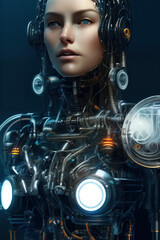 Woman cyborg full length portrait detailed face, symmetric, steampunk, cyberpunk
