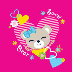 Sweet bear with beautiful flower vector