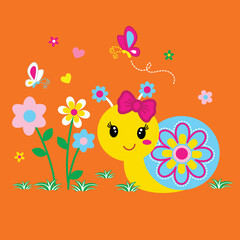 cute snail with beautiful flower vector