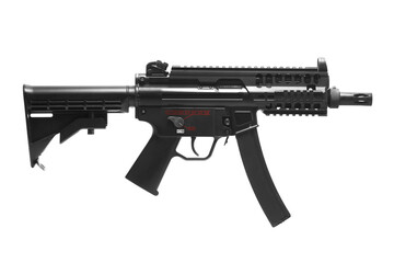 MP5 rail system assault rifle weapon gun isolated on white background - obrazy, fototapety, plakaty