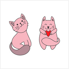 Doodle cat set clip art. Hand drawn art line. Cartoon animal. Vector stock illustration. EPS 10