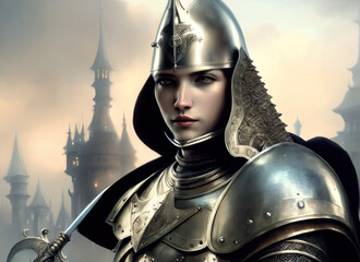 close portrait of a gothic knight without helmet, massive armor, intrincate design