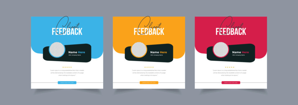 Set Of Client Testimonials Or Customer Feedback Social Media Post Design, Company Marketing Review Template With Square Size Modern And Creative, Eps 10