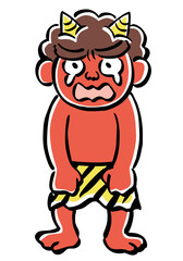 しょんぼりして涙を流す赤鬼のイラスト