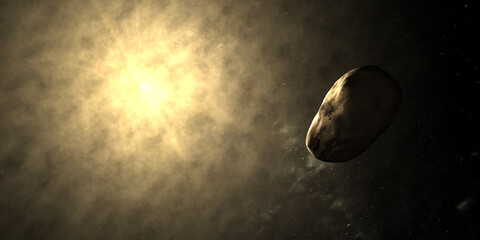 Styx orbiting in the outer space with solar atmosphere at background
