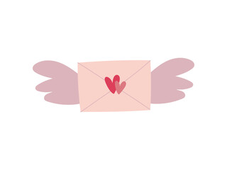Hand drawn envelope with wings. Design element for greeting card, invitation, print, sticker.