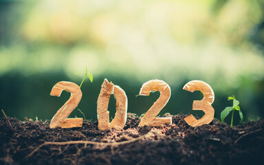 Happy New Year 2023 social media video.2022-2023 change background new year resolution concept.wood...