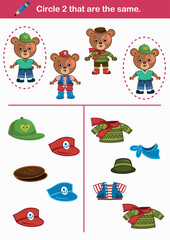 Circle 2 that are the same. Educational vector illustration for preschool children.
