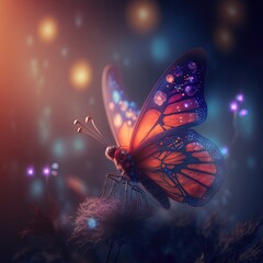 Fototapeta na wymiar Beautiful butterfly on a fabulous blurred background. Ai generated.
