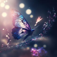 Beautiful butterfly on a fabulous blurred background. Ai generated.