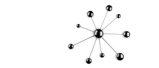3D illustration of connected black dots or spheres, teamwork cooperation or group network concept isolated on white background