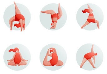 set of women doing yoga asana