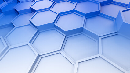 Hexagonal background with gradient white blue hexagons, abstract futuristic geometric backdrop or wallpaper with copy space for text