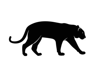 A black silhouette of a walking tiger. Isolated on white background Tiger logo design set. Symbol, vector