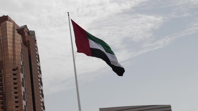 United Arab Emirates flag, flag, UAE, country, foreign, power, government, Arab, muslim, Islam, Dubai, skyscraper, cityscape, city life, architecture, building, skyline, cities, urban, middle east