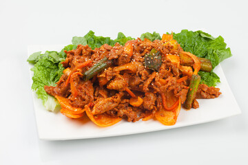 Stir-fried pork, Korean food, pork, cooking, meat, vegetables, meat, meals, food, green onions, bulgogi, pork, duruchigi, stir-fried pork,