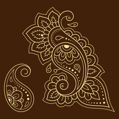 Set of Mehndi flower pattern for Henna drawing and tattoo. Decoration in ethnic oriental, Indian style. Doodle ornament. Outline hand draw vector illustration.