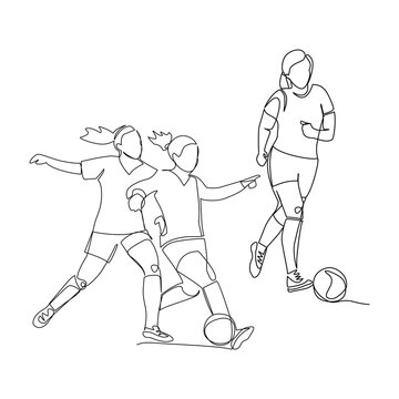 Vector illustration of girls playing soccer