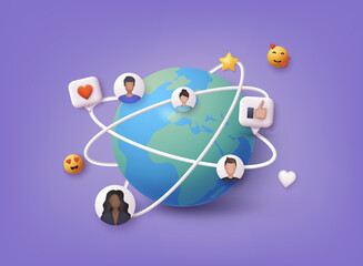 Global communication network. Social media communication systems and technologies. 3D Web Vector Illustrations.