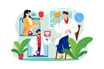 Fototapeta premium Video Calling In The Medical Team Illustration concept on white background