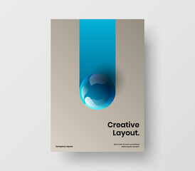 Simple company brochure A4 design vector layout. Bright 3D spheres annual report template.