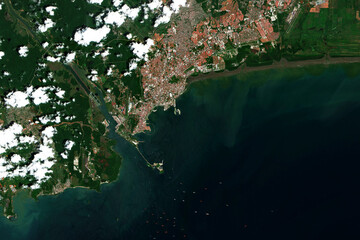 High resolution satellite image of the Panama Canal near Panama City - contains modified Copernicus Sentinel Data (2022)