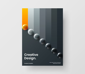 Vivid realistic spheres journal cover template. Creative placard A4 design vector illustration.