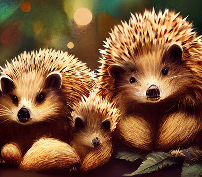 Hedgehog Family. Parents And Children.