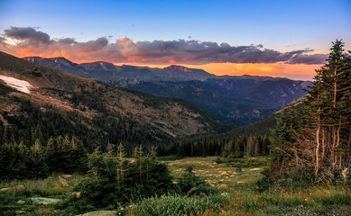 Dramatic Glowing Sunset over the Rocky Mountains, Rocky Mountain National Park, Colorado