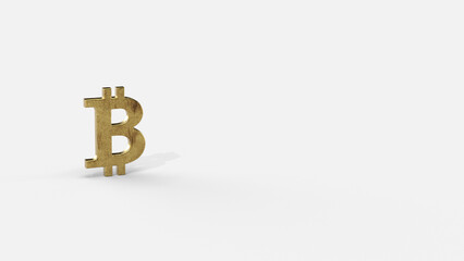 Gold 3d bitcoin render minimalistic simple symbol design isolated on white background. Forex Trading concept. Currency 3D rendering Illustration. Copy space