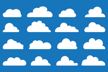 Cloud shapes. Clouds pack in flat style for design element in white without shadow.