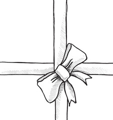 Gift ribbon and bow on a transparent background, freehand drawn vector