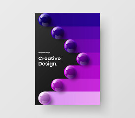 Vivid realistic balls journal cover illustration. Geometric poster A4 design vector template.