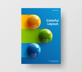 Simple company cover A4 design vector illustration. Amazing 3D balls pamphlet layout.