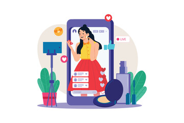 Female Vlogger Doing A Live Stream