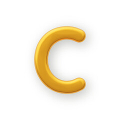 3D Gold uppercase letter C on a white background.