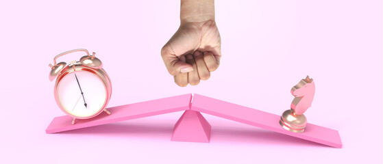 Abstract Background. Creative idea and Clocks in life Business concept for Time management with business leaders - clock on life with failed goals on purple. chess, copy space , digital - 3d Rendering