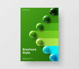Bright annual report vector design concept. Isolated realistic spheres magazine cover illustration.