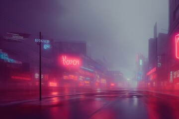 Futuristic empty neon city street scene background. Created by AI, Artificial Intelligence.