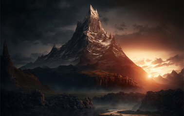 Illustration of Lonely Mountain fantasy landscape