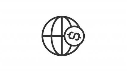 Animated money transfer linear icon. Global payment system. Financial service. Seamless loop HD video with alpha channel on transparent background. Outline motion graphic animation