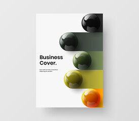 Vivid realistic spheres placard concept. Unique journal cover design vector layout.