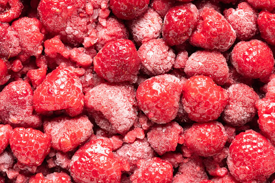 close up of frozen raspberries